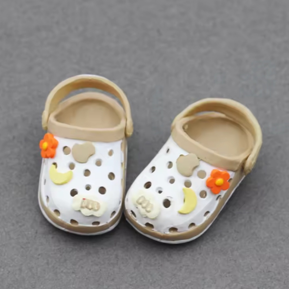 Labubu Croc Type Shoes with Charms - Tan and White